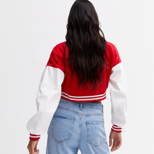 Red <b>White</b> Contrast lettermen jackets Full Sleeve Short Length Embroidered Letter B Front Women's Trendy Jacket - Product Image 2