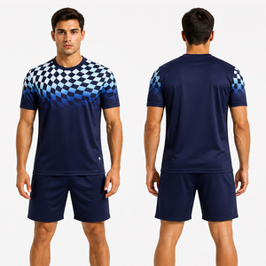 Ensemble uniforme de volley-ball pour hommes, bleu marine, maillot et short personnalisés à motifs géométriques, respirant, séchage rapide, vêtements de sport d'équipe - Product Image 1