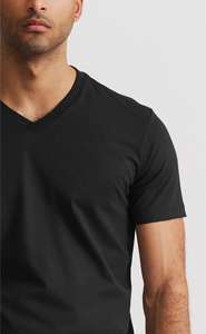Camiseta de punto para hombre, cuello en V, 100% algodón, negra, informal, manga corta, transpirable, para verano, uso diario, suave - Product Image 2