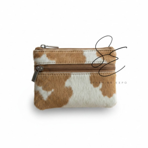 Cowhide Leather <b>Mini</b> Coin <b>Pouch</b> Double Zipper Wallet Hair On Hide Card Holder Small Leather <b>Pouch</b> Men Women OEM - Product Image 2