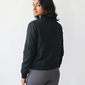 OEM Quilted Knitted Nylon Sleeve Pocket <b>Women's</b> Fashion Streetwear Lightweight Windproof <b>Zip</b>-<b>Up</b> Bomber <b>Jacket</b> - Product Image 5
