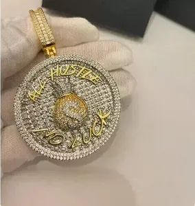 Pendentif Hip Hop Vintage en Moissanite, Médaillon « All Hustle No Luck », en Argent Sterling 925 Plaqué Or, Micro-Pavé, Bijou Unisexe - Product Image 6