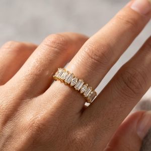 Luxury Marquise And Baguette Cut <b>Diamond</b> Half Eternity <b>Ring</b> Lab Grown 14K Yellow Gold Party Gift Jewelry For Wedding Anniversary - Product Image 2
