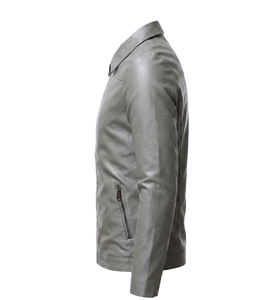 Men's <b>Grey</b> Faux Leather <b>Jacket</b> Slim Fit Casual Turn Down Collar Premium Biker Outerwear Chic Moto Coat Leather <b>Jacket</b> For Men - Product Image 2