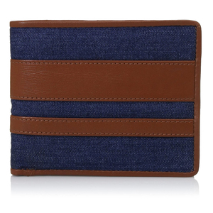 Men's Denim <b>Wallet</b> Striped <b>Brown</b> Leather Trim Fold Closure Multi-Card Holder Preppy Style Daily Use Short <b>Wallet</b> - Product Image 2