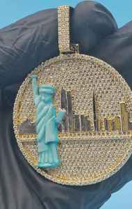 Pendentif Moissanite Statue de la Liberté avec l'horizon de New York, plaqué or de luxe, serti de pierres, en argent 925, bijoux fins, pendentifs et breloques - Product Image 3