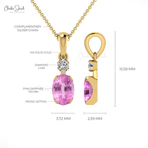 จี้เพชรทรงรีขนาด 7x5 มม. พลอยสีชมพูและเพชรล้อมรอบ ตัวเรือนทองคำแท้ 14K ผลิตตามสั่ง ขายส่ง - Product Image 6