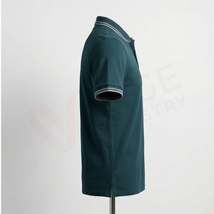 Polo à manches courtes vert foncé pour homme, 100% coton piqué, respirant, coupe classique, design tricoté uni - Product Image 3