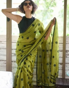 Sari Tradicional de Otoño para Mujer KV, de Algodón Puro, con Estampado de Bolas, Antiarrugas, de Secado Rápido y Reversible - Product Image 4