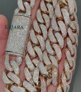 S925 Men's Rose Gold Plated Moissanite <b>Statement</b> <b>Necklace</b> Round Brilliant Cut Micro Insert Link Chain Hiphop Jewelry - Product Image 6
