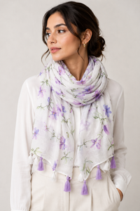 Floral Tassel Hijab <b>Shawl</b> Pashmina Scarf Polyester Fabric Printed Breathable Lightweight Long Length Daily Wear for <b>Women</b> - Product Image 3