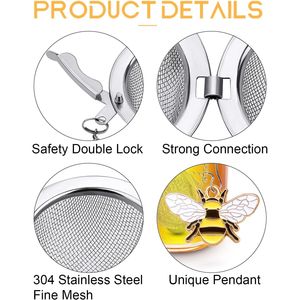 Ensemble d'infuseurs à thé en acier inoxydable TeaSanavie, 2 boules à thé avec breloques abeille et fleur pour savourer le thé en vrac - Product Image 2