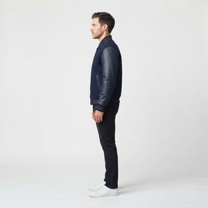 Chaqueta Universitaria Azul Marino Personalizada, Chaqueta Deportiva de Béisbol para Hombre, Prenda Exterior con Letras Bordadas, OEM - Product Image 3