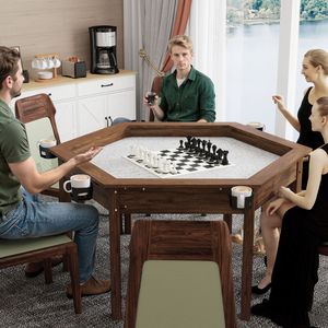 Table de jeu hexagonale avec pieds en bois massif, plateau amovible, tapis de jeu antidérapant - Table de jeu en bois massif pour 6 joueurs - Product Image 4