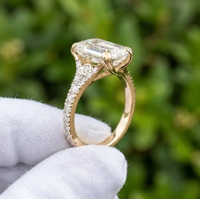 Anillo de Compromiso de Lujo con Diamante Cultivado en Laboratorio, Corte Esmeralda, E VS1, con Banda de Diamantes Pavé de Inspiración Vintage, Chapado en Oro, Certificado IGI
