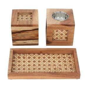 Ensemble brûleur d'encens en bois et rotin, encensoir en bois de manguier avec boîte de rangement et plateau, diffuseur d'aromathérapie - Product Image 3
