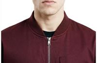 Blouson Bomber Homme Bordeaux Uni avec Fermeture Éclair et Poches, Col Montant Décontracté, Coupe Droite, Idéal pour l'Automne