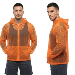 Sweat à capuche zippé en maille transparente sexy pour homme, 100 % polyester, coupe ample, mode estivale décontractée, manches longues, écologique - Product Image 1