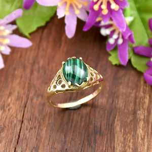 Natural <b>Green</b> Malachite Gemstone 18K Gold Vermeil 925 Sterling Silver Boho Jewelry Oval Shape Designer Band <b>Ring</b> for Women - Product Image 3