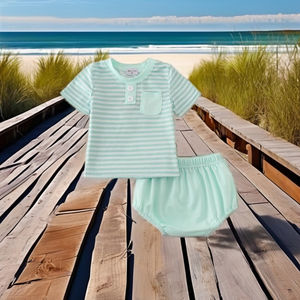 Juego de bombachos de algodón suave con rayas de menta para niños, comodidad diaria y estilo para los más pequeños - Product Image 3