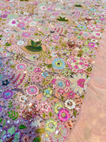 Tissu brodé SQ, tissu brodé perlé, tissu brodé en maille, tissu pour abaya, tissu fantaisie, fabrication de vêtements, commerce de gros