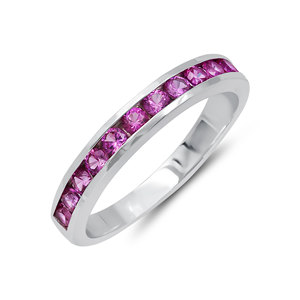 925 Sterling Silver Halt Eternity Band <b>Rings</b> Lab Created Pink Sapphire Trendy Channel Setting Jewelry for Women & <b>Men</b> - Product Image 1