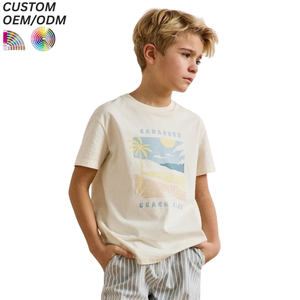 T-shirts amples rayés color block personnalisés pour enfants, garçons, été, 100 % coton, grande taille, col rond, manches courtes, décontractés - Product Image 1