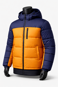 <b>Men</b>’s Color Block <b>Hooded</b> <b>Puffer</b> <b>Jacket</b> Navy Yellow Quilted Winter <b>Jacket</b> Custom OEM ODM Wholesale Manufacturer - Product Image 3