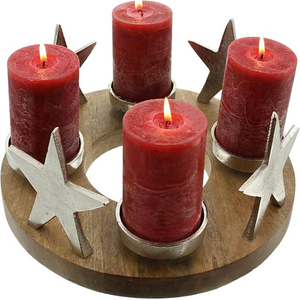 Couronne de Noël en aluminium et bois avec étoiles argentées et porte-bougies chauffe-plat - Product Image 5