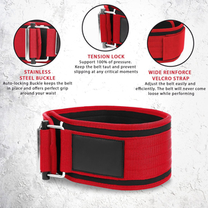 Ceinture de musculation en néoprène rouge avec fermeture à boucle, soutien de la taille réglable pour l'entraînement en force, design respirant unisexe - Product Image 3