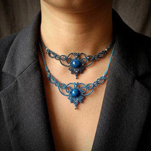 Handmade Blue Macrame Lapis Pendant <b>Necklace</b> - Adjustable Boho Healing Ethnic <b>Statement</b> Jewelry Gift - Product Image 4