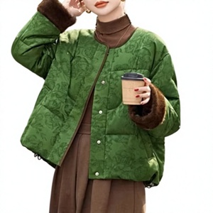 Chaqueta Acolchada EVER GLOW para Mujer, con Cuello Alto, Puños de Piel de Oveja Verde Transpirable, Cierre de Cremallera, para Invierno - Product Image 1