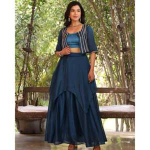 Ensemble jupe et veste en mousseline Gotta bleu Bloom, taille XS, manches trois-quarts - Product Image 4