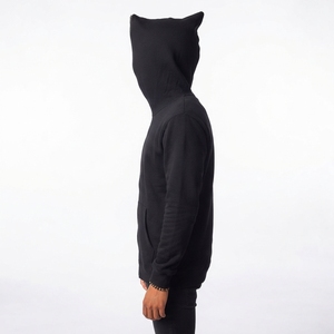 Sudadera con capucha negra de invierno para hombre, de punto, con cremallera, manga larga, con estampado por descarga, estilo casual urbano - Product Image 4