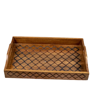 Plateau décoratif marocain rond en bois fait main, plateau de service pour table basse ou ottoman, avec motif floral blanchi à la chaux - Product Image 5