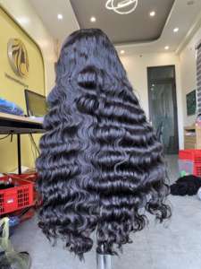 Vente en gros noir vietnamien Remy cheveux femmes océan vague ondulé dentelle avant HD perruque frontale avec des faisceaux de cheveux de trame unique - Product Image 5