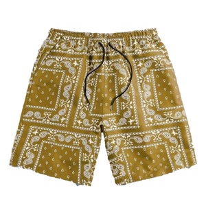 Men's <b>Paisley</b> Print Board Shorts Mid Waist Drawstring Casual Summer Swimwear Quick Dry Satin Fabric - Product Image 1