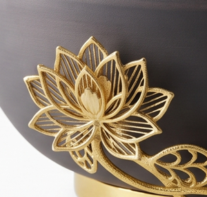 Bol noir haut de gamme avec motif lotus doré, fait main, style minimaliste, vaisselle pour cadeau, accent de table sophistiqué - Product Image 2