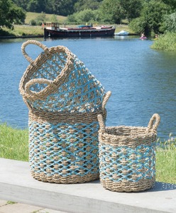 Customize Handmade Storage <b>Basket</b> Natural <b>Woven</b> Seagrass <b>Basket</b> with Handles Boho Rustic Home Decor Laundry <b>Basket</b> - Product Image 5