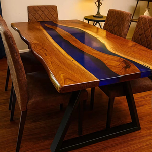 Live Edge <b>Epoxy</b> Blue River Dining <b>Table</b> Eco-Friendly Earth Day Custom Handmade Wood Furniture Wholesale - Product Image 1