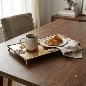 Plateau de service en laiton artisanal avec poignées, plat décoratif en métal pour la maison, les dîners, les mariages, les buffets, les restaurants, cadeau, décoration de luxe - Product Image 4
