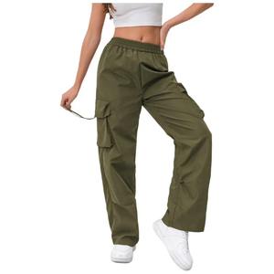 Pantalon cargo à taille élastique pour femmes, pantalon long à jambes larges avec plusieurs poches, décontracté, streetwear d'extérieur - Product Image 1