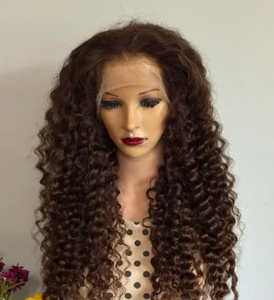 Perruque de luxe en cheveux humains brun chocolat, bouclée profonde, avec dentelle HD, sans colle, perruque frontale 13x4, haute densité - Product Image 4
