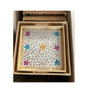Bandeja de Ratán de Grado Comercial Artesanal con Acabado de Mosaico, Ecológica, para Exhibición de Frutas, Servicio de Bebidas y Almacenamiento - Product Image 1