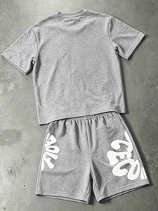 Nouvel ensemble de sport décontracté pour homme : T-shirt à manches courtes et short imprimé par transfert thermique, séchage rapide, dégradé, 2 pièces - Product Image 2