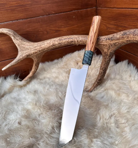 Couteau de chef artisanal haut de gamme en acier carbone, manche en bois, lame tranchante comme un rasoir, couteau de cuisine ambidextre, OEM - Product Image 5