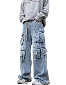 Pantalones Vaqueros de Mezclilla de Algodón de Alta Calidad Personalizados, Corte Holgado, Estilo Cargo, para Hombre, Pierna Ancha - Product Image 4