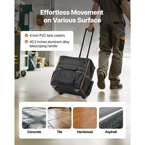 Sac à outils à roulettes robuste avec capacité de charge de 110 lb, 25 poches, poignée télescopique réglable et roues - Product Image 4