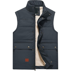 Men <b>Black</b> Stand Collar Puffer <b>Vest</b> Zipper Closure Windproof Casual Outerwear Regular Length Solid Color Polyester Wadding - Product Image 3
