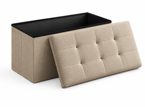 Banco Otomano Moderno de Tela con Almacenamiento y Tapa, Color Crema, Reposapiés para Sala de Estar - Product Image 1